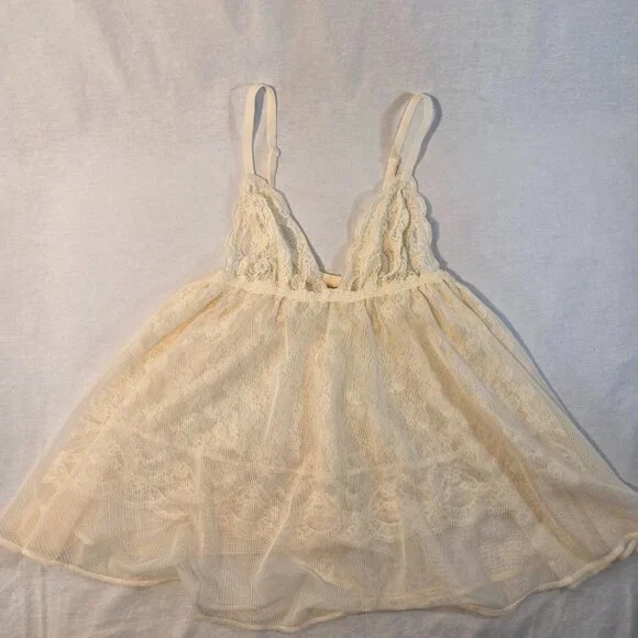 VICTORIA'S SECRET Y2K Fairy Lacy Sheer Ivory Babydoll Top Size M Never Worn! - Picture 16 of 16